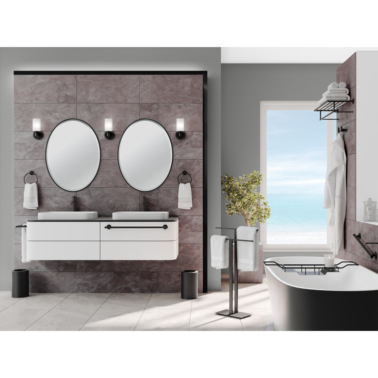 Elegant Oval Silver Metal Framed Bathroom Mirror, 33" x 25"