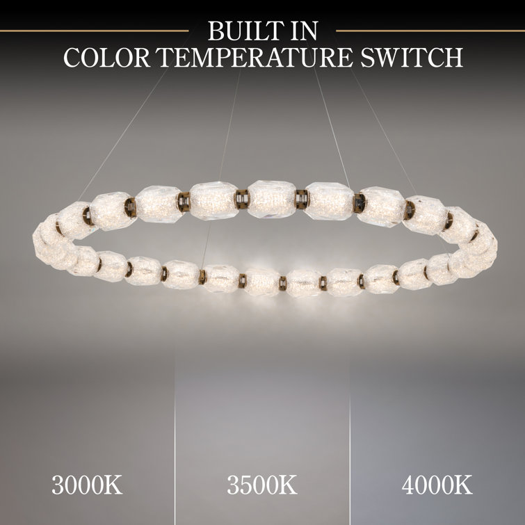 Polished Nickel Crystal LED Pendant Light, 34.38"