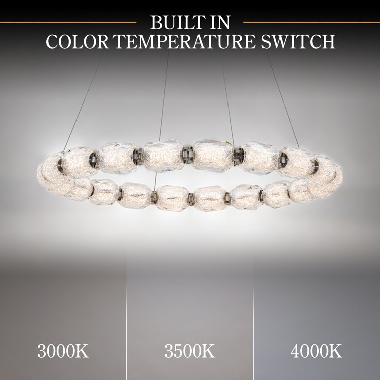 Polished Nickel Crystal LED Ring Pendant Light