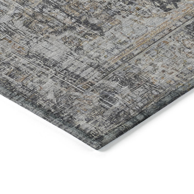 Charcoal Flat Woven Synthetic 10' x 14' Washable Rug