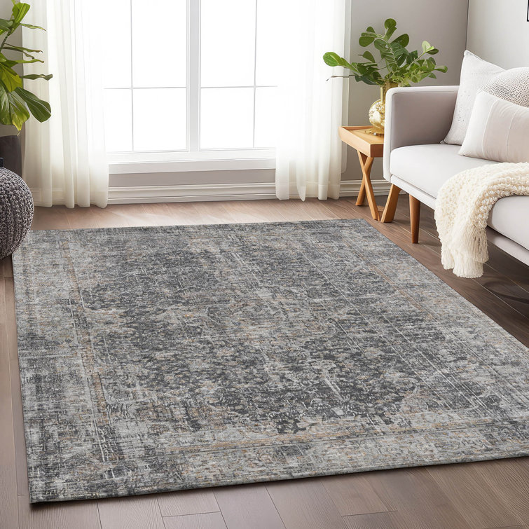 Charcoal Flat Woven Synthetic 10' x 14' Washable Rug