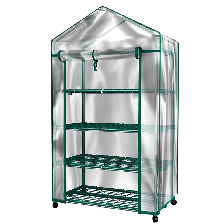 Green 4-Tier Portable Mini Greenhouse with Clear PVC Cover