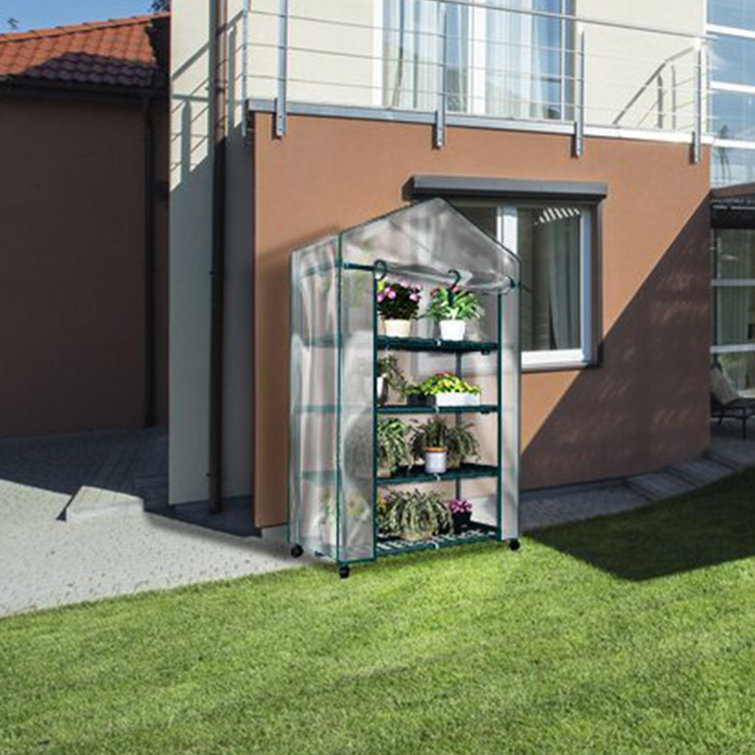 Green 4-Tier Portable Mini Greenhouse with Clear PVC Cover