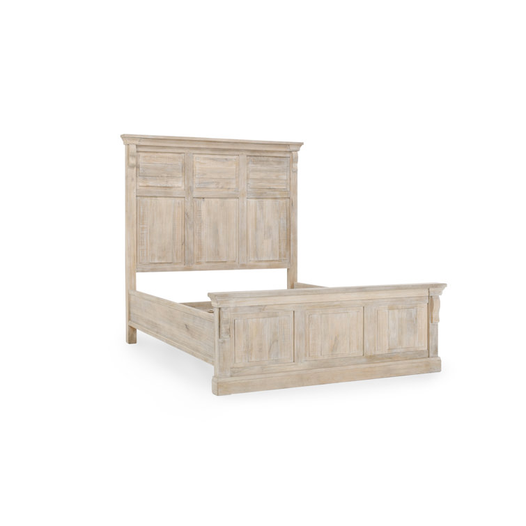 King White Wash Mango Wood Bed with High Headboard and Drawers