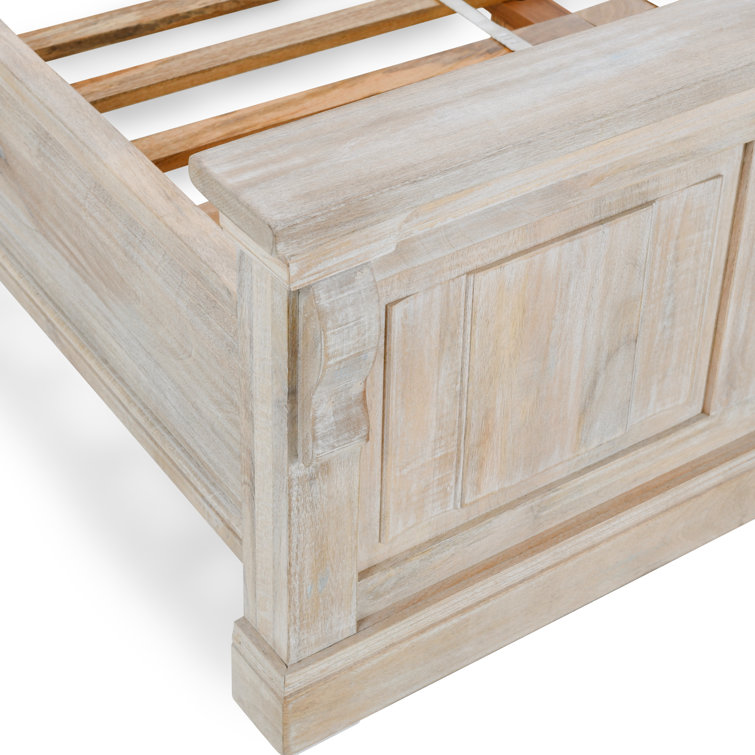 King White Wash Mango Wood Bed with High Headboard and Drawers