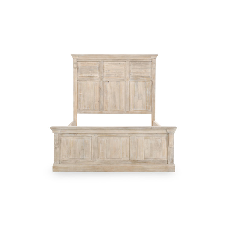 Queen White Wash Mango Wood Panel Bed with Headboard