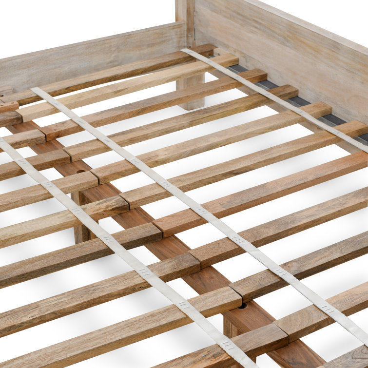 King White Wash Mango Wood Bed with High Headboard and Drawers