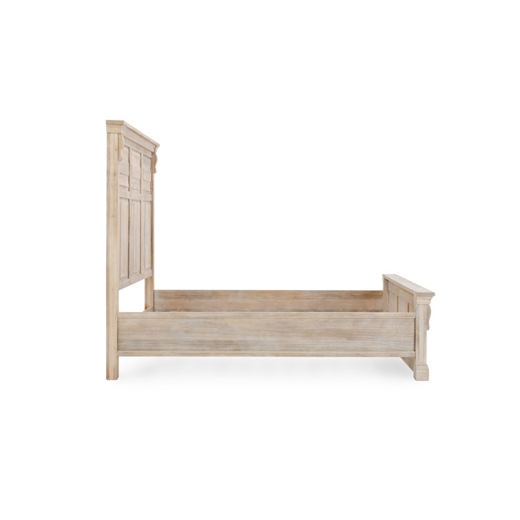 King White Wash Mango Wood Bed with High Headboard and Drawers