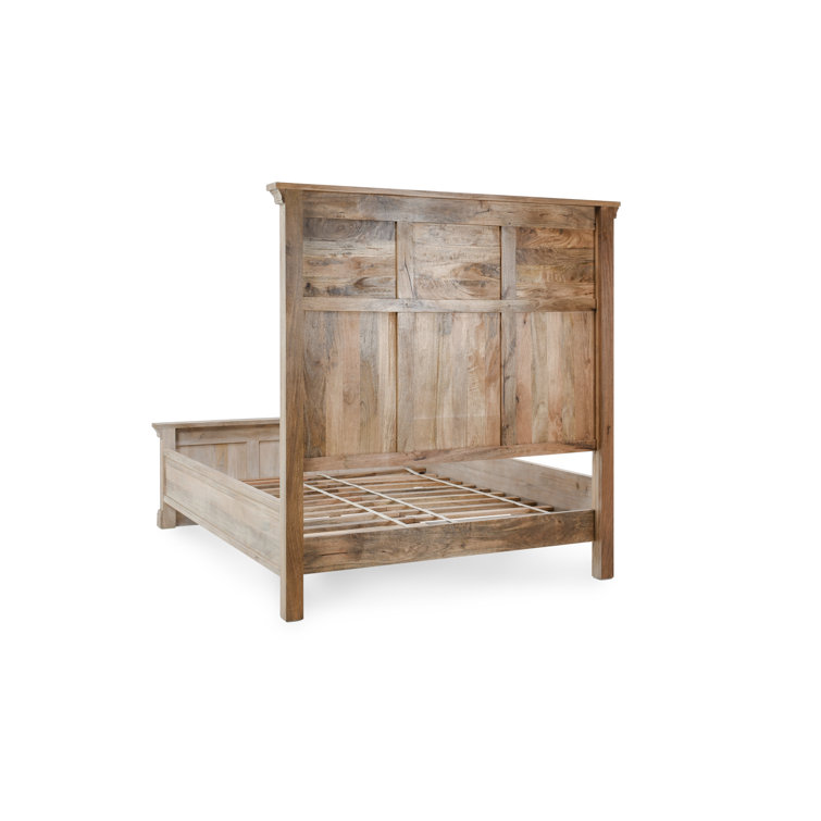 King White Wash Mango Wood Bed with High Headboard and Drawers