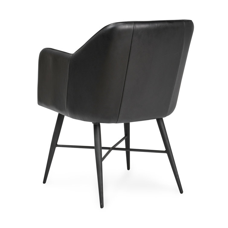 Leon Black Leather Upholstered Arm Chair with Wood Legs