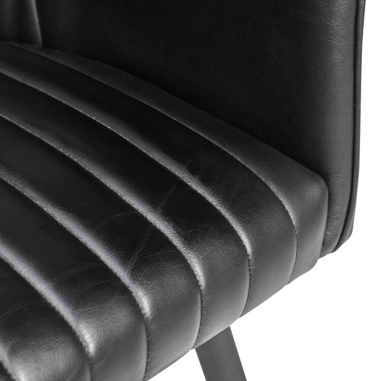 Leon Black Leather Upholstered Arm Chair with Wood Legs