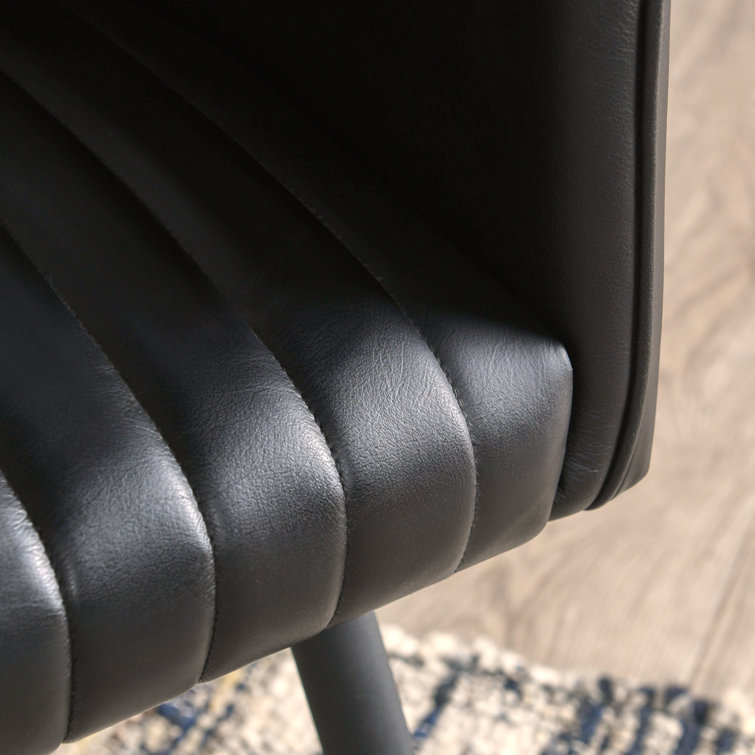 Leon Black Leather Upholstered Arm Chair with Wood Legs