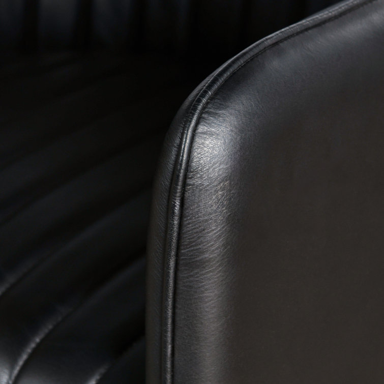 Leon Black Leather Upholstered Arm Chair with Wood Legs
