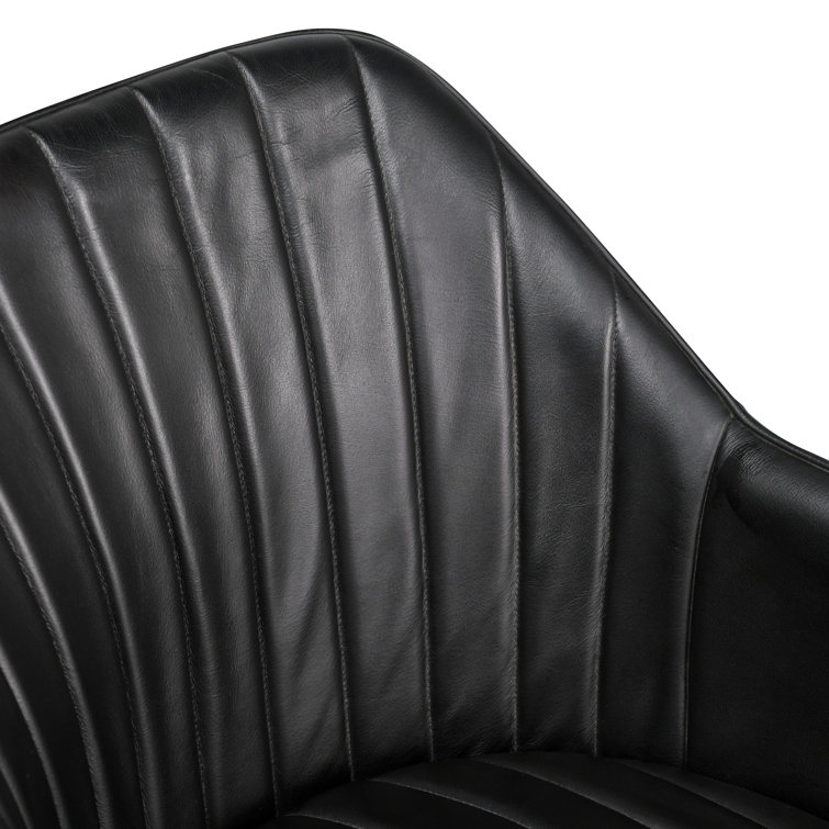 Leon Black Leather Upholstered Arm Chair with Wood Legs
