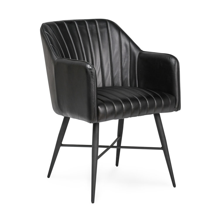 Leon Black Leather Upholstered Arm Chair with Wood Legs