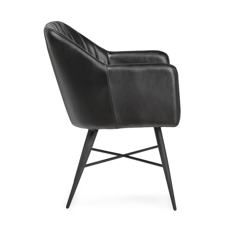Leon Black Leather Upholstered Arm Chair with Wood Legs