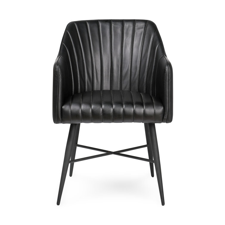 Leon Black Leather Upholstered Arm Chair with Wood Legs