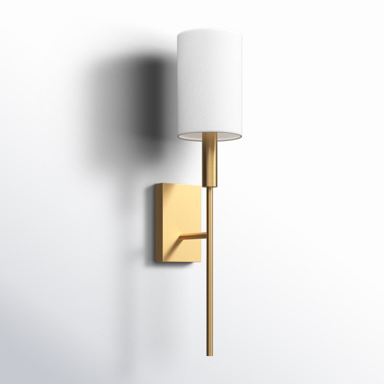 Burnished Brass Single Light Wall Sconce with White Drum Shade