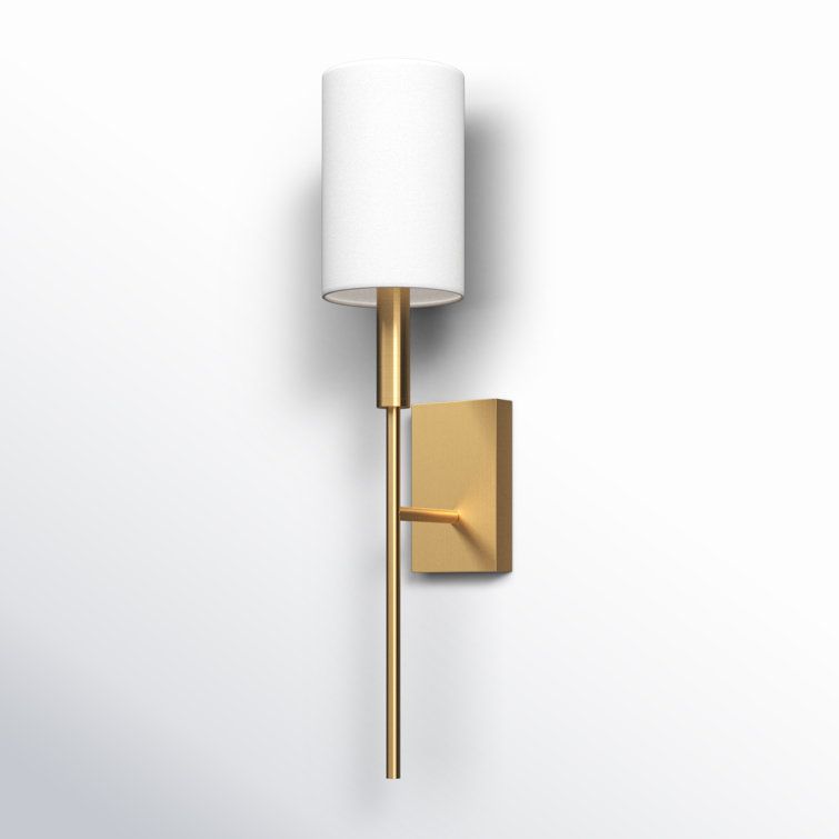 Burnished Brass Single Light Wall Sconce with White Drum Shade
