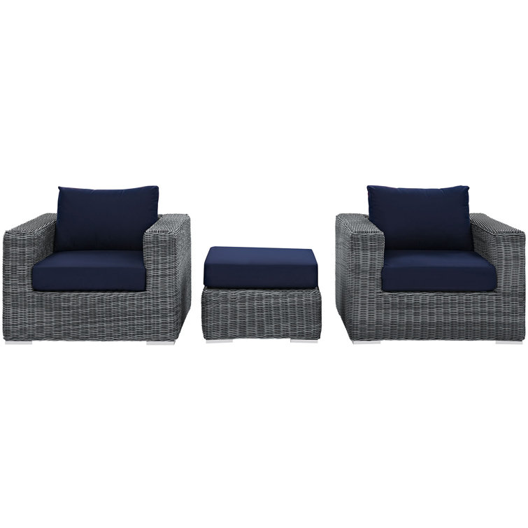 Canvas Navy 3-Piece Outdoor Rattan Sectional Set