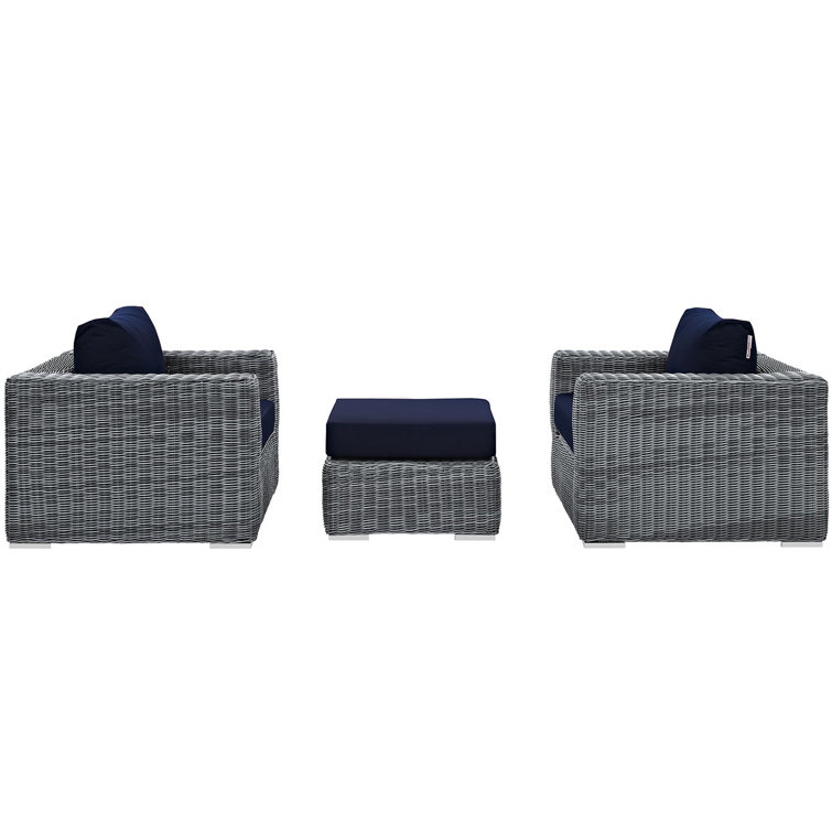 Canvas Navy 3-Piece Outdoor Rattan Sectional Set
