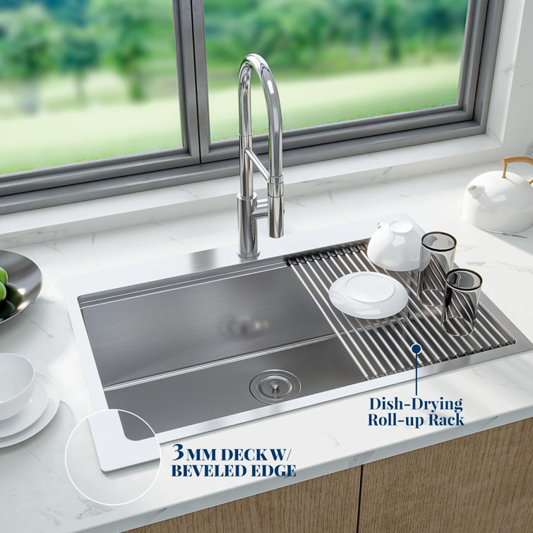 33 Inch Stainless Steel Drop-In Workstation Kitchen Sink with Accessories