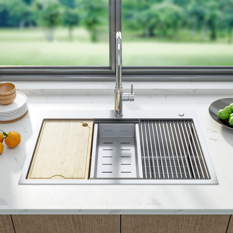 33 Inch Stainless Steel Drop-In Workstation Kitchen Sink with Accessories