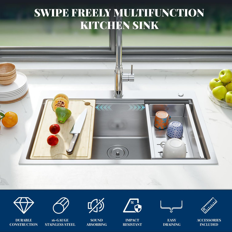 33 Inch Stainless Steel Drop-In Workstation Kitchen Sink with Accessories