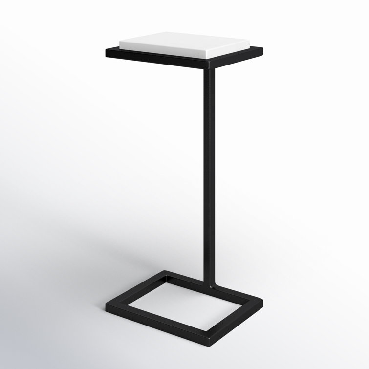 Contemporary Black Metal Accent Table with White Marble Top