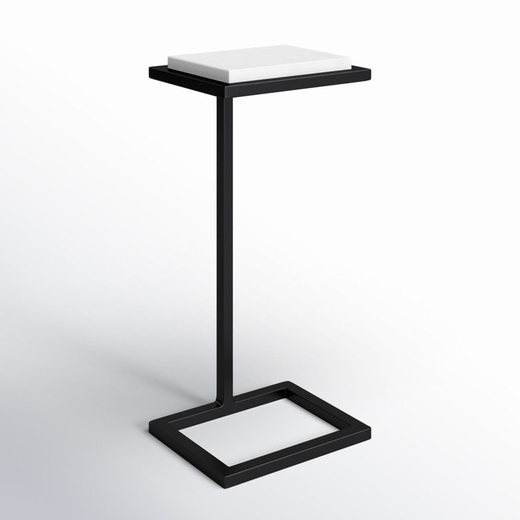 Contemporary Black Metal Accent Table with White Marble Top
