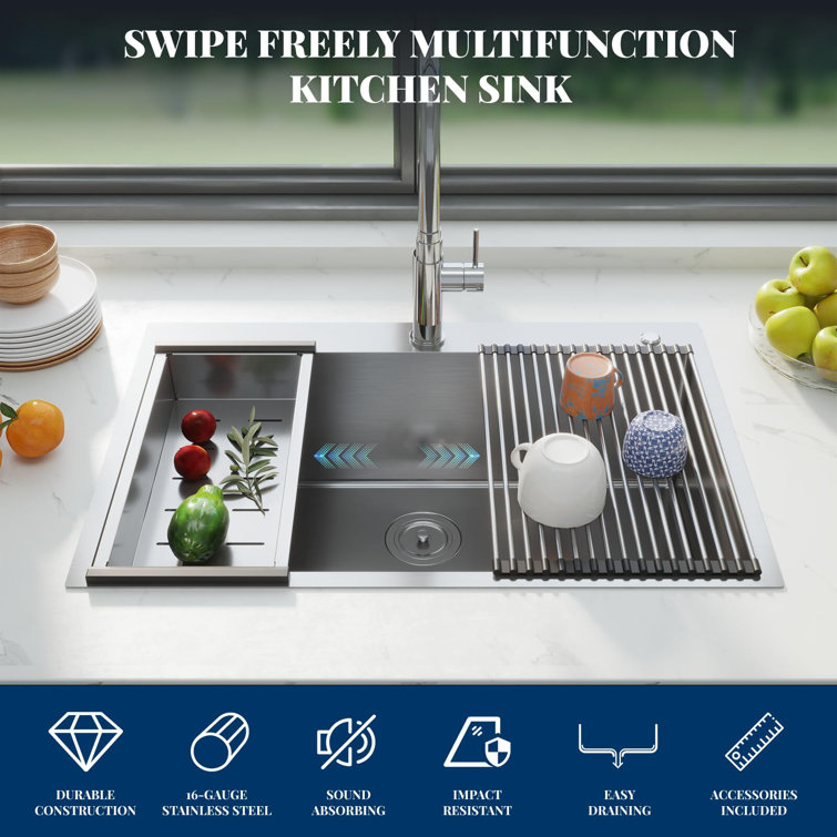 33" Brushed Stainless Steel Single Bowl Undermount Kitchen Sink