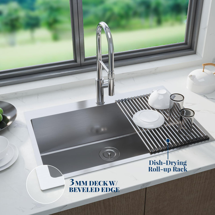 33" Brushed Stainless Steel Single Bowl Undermount Kitchen Sink