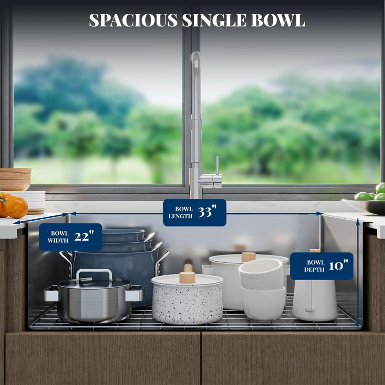 33" Brushed Stainless Steel Single Bowl Undermount Kitchen Sink