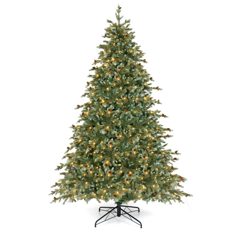 8 Ft Green Artificial Pine Christmas Tree with Warm LED Lights