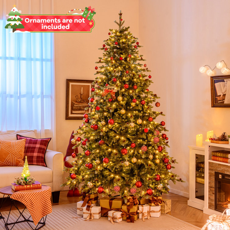 8 Ft Green Artificial Pine Christmas Tree with Warm LED Lights