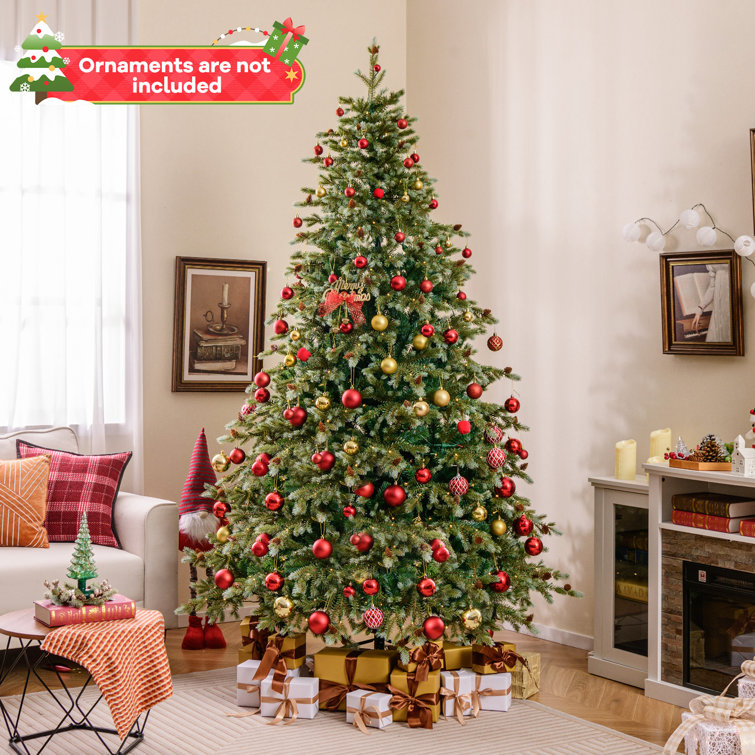 8 Ft Green Artificial Pine Christmas Tree with Warm LED Lights