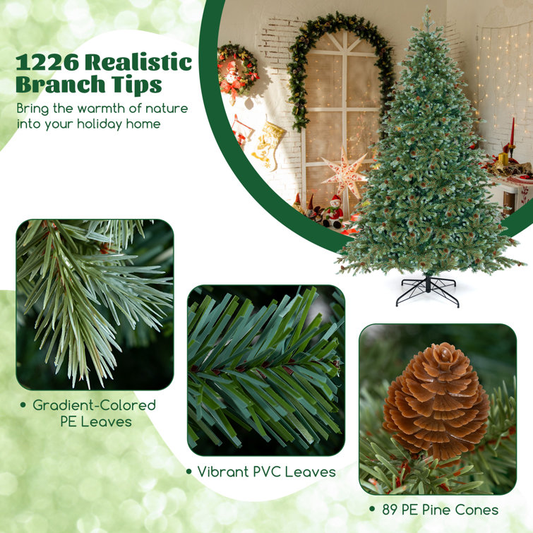 8 Ft Green Artificial Pine Christmas Tree with Warm LED Lights