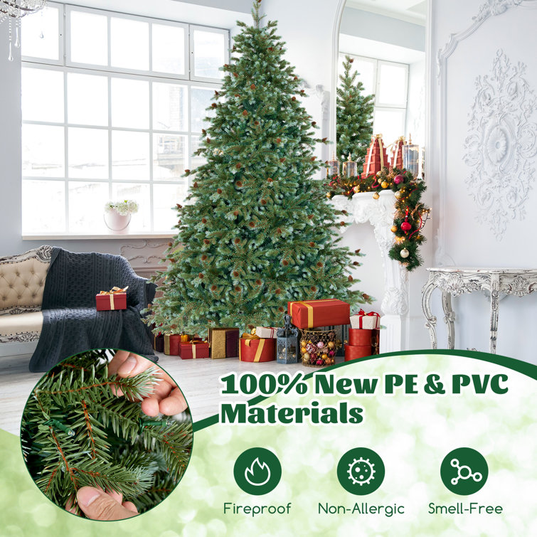 8 Ft Green Artificial Pine Christmas Tree with Warm LED Lights