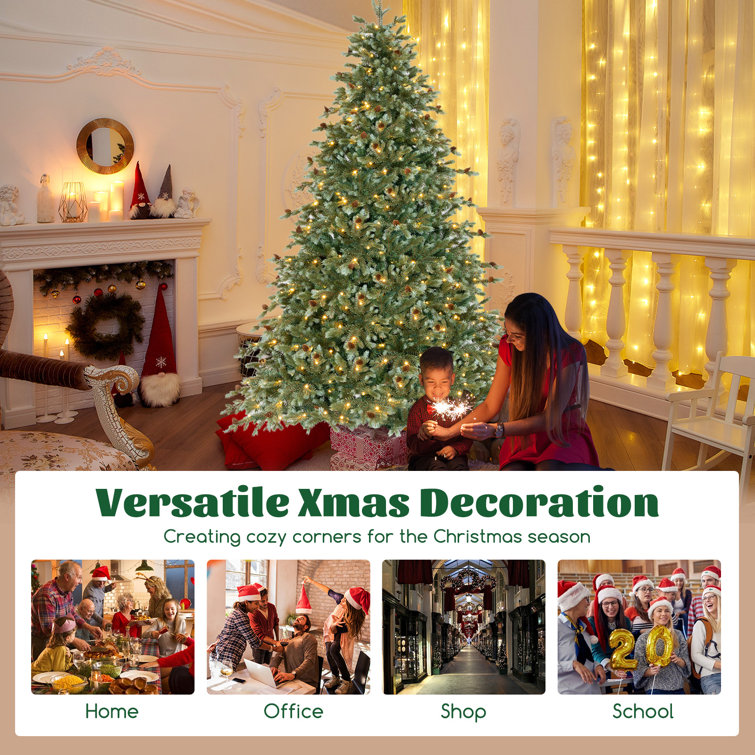 8 Ft Green Artificial Pine Christmas Tree with Warm LED Lights