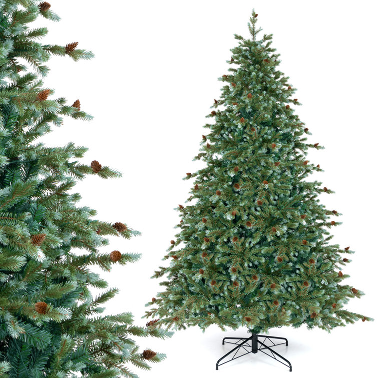 8 Ft Green Artificial Pine Christmas Tree with Warm LED Lights