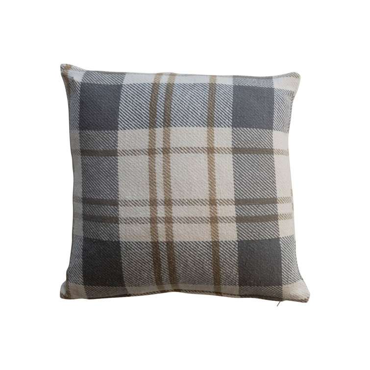 20" Square Gray and Beige Brushed Cotton Flannel Pillow