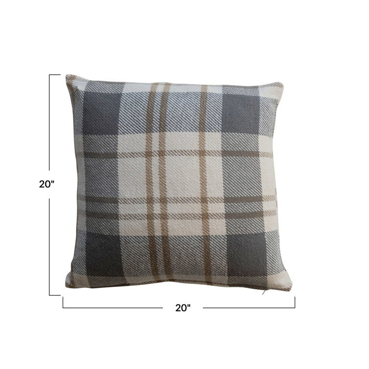 20" Square Gray and Beige Brushed Cotton Flannel Pillow