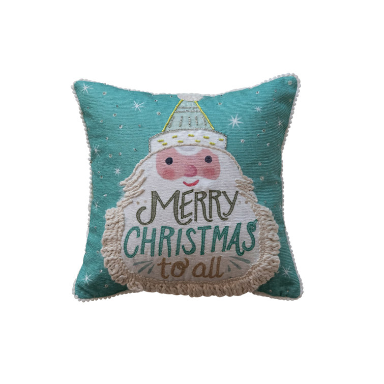 Square Multicolor Cotton Blend Embroidered Christmas Throw Pillow