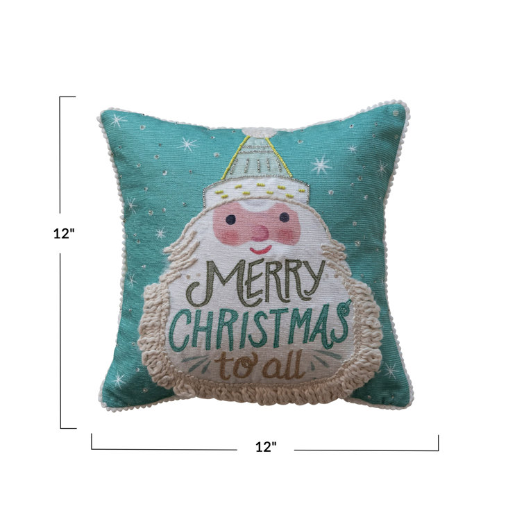 Square Multicolor Cotton Blend Embroidered Christmas Throw Pillow