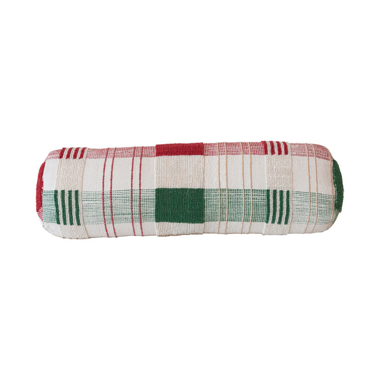 Festive Christmas Plaid Cotton Bolster Pillow