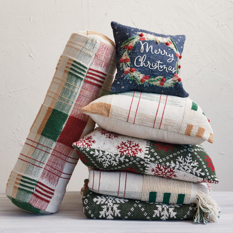 Festive Christmas Plaid Cotton Bolster Pillow