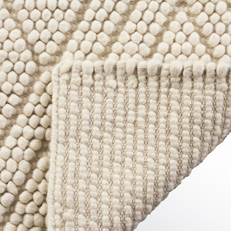 Handmade Ivory Diamond Trellis Wool and Cotton Rug