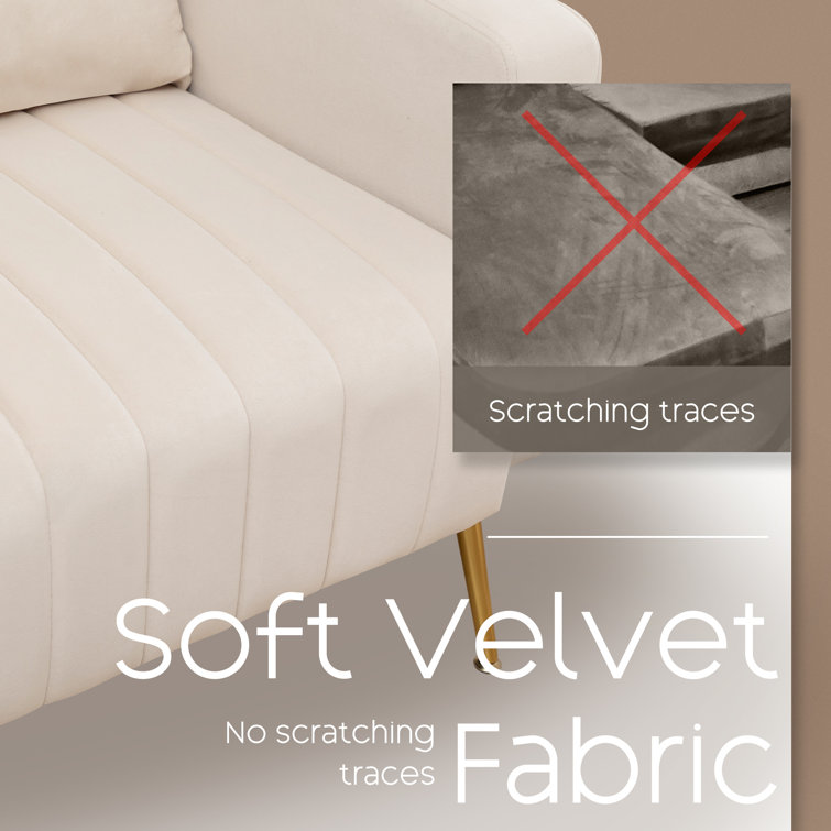 Beige Velvet Barrel Accent Chairs with Pillows, Set of 2