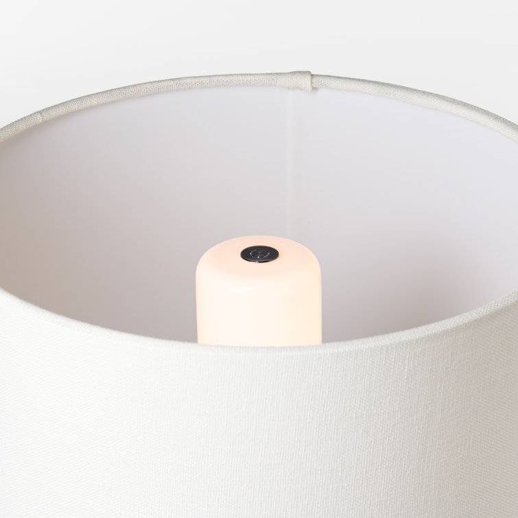 Crackled Ivory Cordless Ceramic LED Table Lamp with Linen Shade