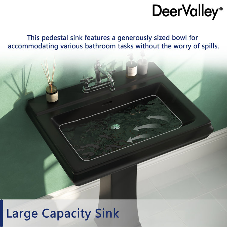 Elegant Apex White Ceramic 34" Rectangular Pedestal Sink with Overflow